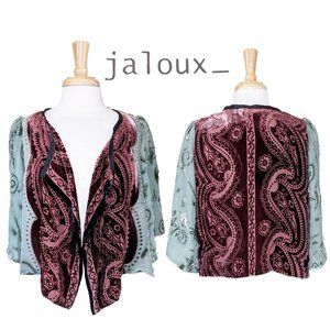 JALOUX Silk-Blend Burned Velvet Boho Open Jacket